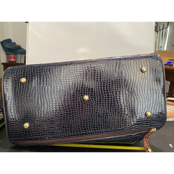 Samantha Brown Blue and Brown Croc Embossed Traveler Overnight Carrier Tote Bag - Picture 8 of 9